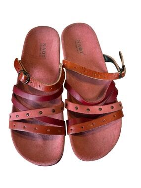 Naot Women's Prescott Sandals Red Multi-Strap Leather Slip On Sz 38 L7